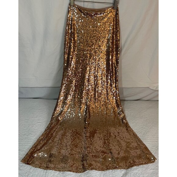 Lulus Sparkle Core Rose Gold Sequin Dazzle Maxi Skirt Formal Flare Lined Size S - Picture 14 of 14